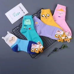 Calcetines de algodón para mujer y niña, calcetines con patrón de personajes de dibujos animados, calcetines tobilleros bonitos cortos Harajuku con estampado de animales Hipster para mujer