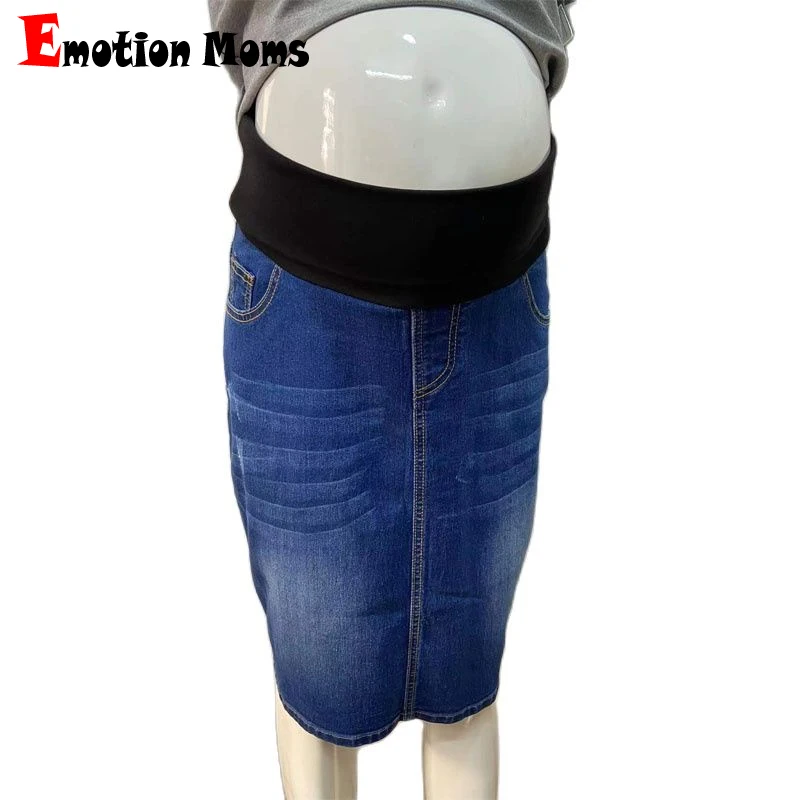 

Emotion Moms Good Stretch Foldable Waist Band Pregnant Jean Women Maternity Denim Skirt High Waist Skirt Plus Size S to 4XL