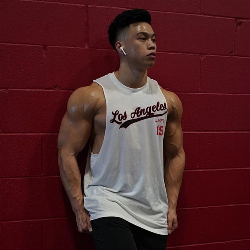Workout Gym Mens Tank Top Muscle Sleeveless Vest Sportswear Shirt Stringer Casual Vest Bodybuilding Cotton Fitness Singlets