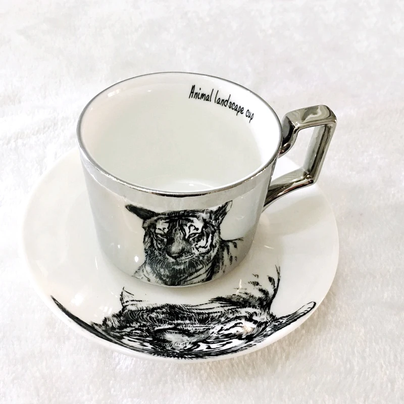 Luxury Bone China Reflection cup Cartoon Cat anamorphic cup Tiger mug The Mirror Collection leopard mug