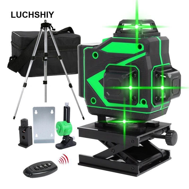 Laser Level 12/16 Lines Laser Automatic Self-leveling 360 Horizontal And Vertical Green Beam Lines Multi-function Remote Control