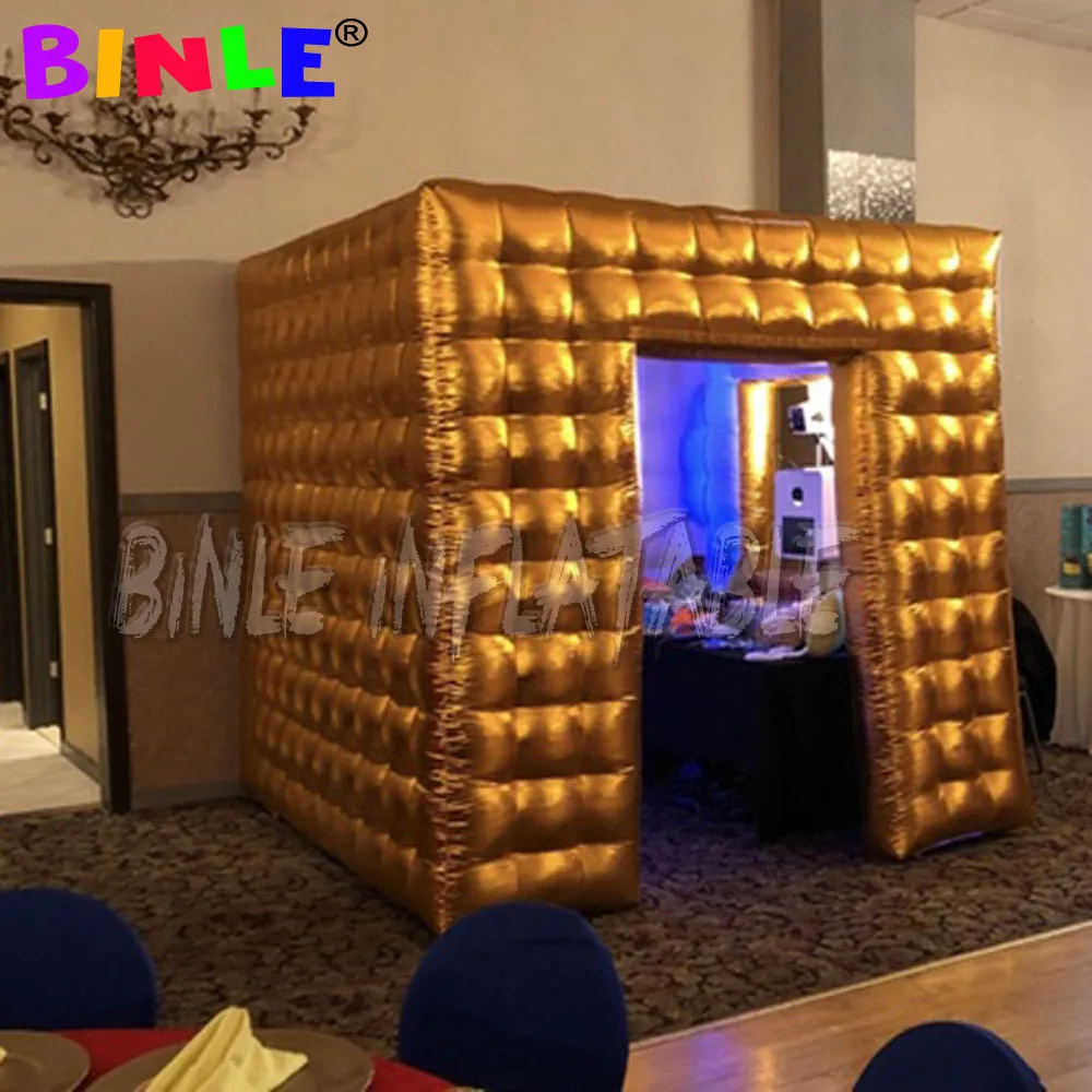 2doors golden silvery color optional cabin inflatable photo booth with inner fan,oxford cloth foldable cube tent for sale