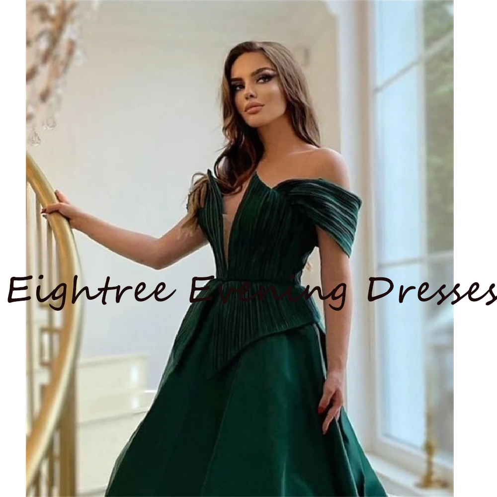 Eightree moderno royal green longo uma linha vestido de festa à noite fora sholder sleeveless2022 noite formal vestidos de baile vestidos