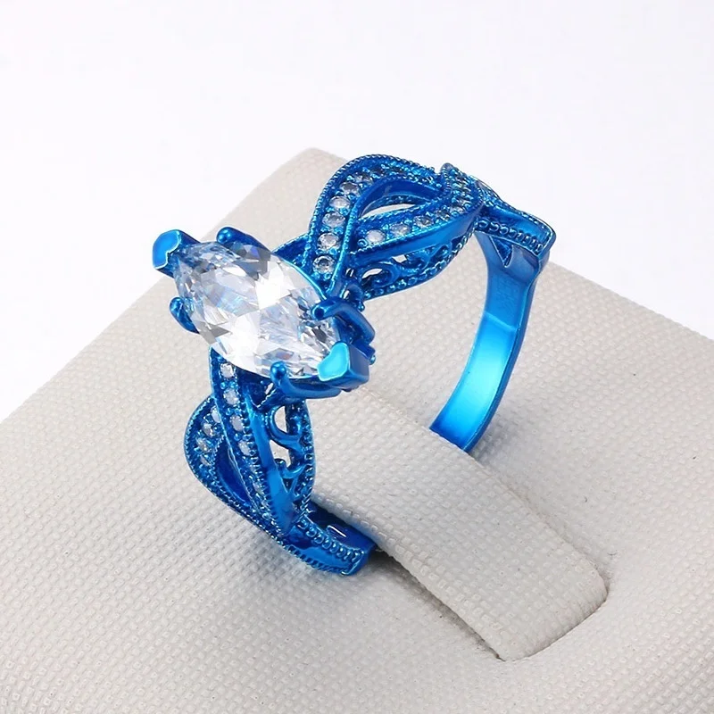 Fashion couple pair ring blue dragon pattern stainless steel male ring exquisite zircon female ring party jewelry accessories