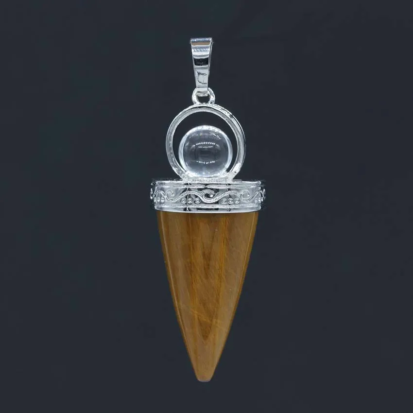 Natural Crystal Quartz Cone Pendants For Women Men Amethysts Lapis Lazuli Stone Round Beads Pendulum Pendant Amulet Jewelry