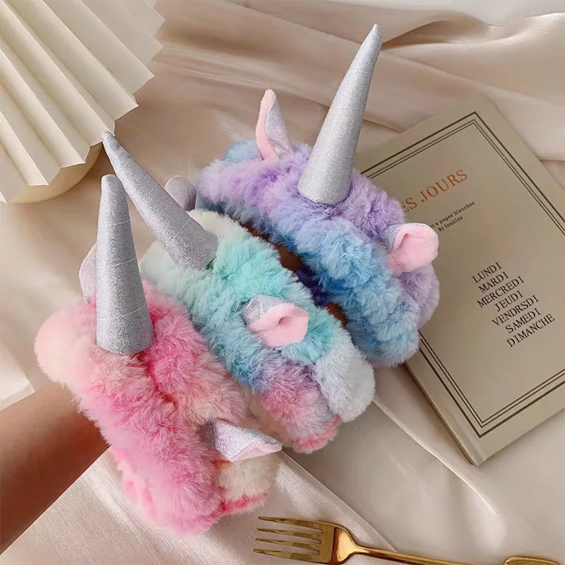 Unicorn Plush Headband for Women Tie Dry Hair Band Cute Mask Elastic Soft Hair Band Washing Hair Hoops Kawaii Headband for Women