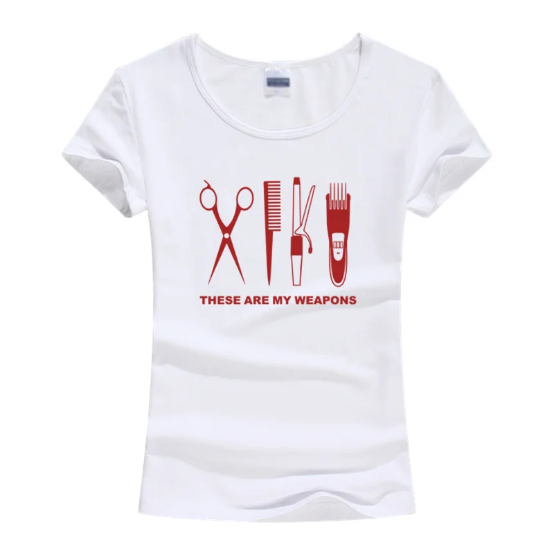 Summer Women Tshirt Hairdresser T Shirt Cool Printed Barber Weapons Woman Lycra cotton Short Sleeve Scissors Girl Tops Tee