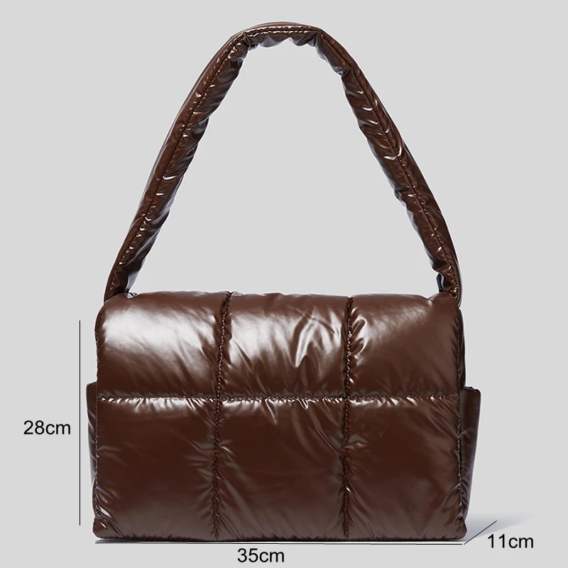 Sac à main en cuir verni rempli de duvet, sacs à main, coussin d'air, maille couture Simple sous les aisselles, sacoche à bandoulière, nouvelle collection 2021