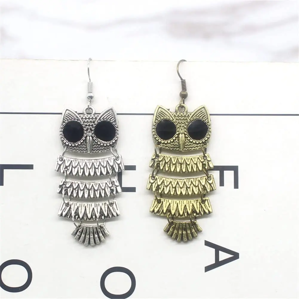 Vintage Style Big Black Eyes Owl Stud Earrings Multi-Layered Retro Exaggerated Earrings for Women