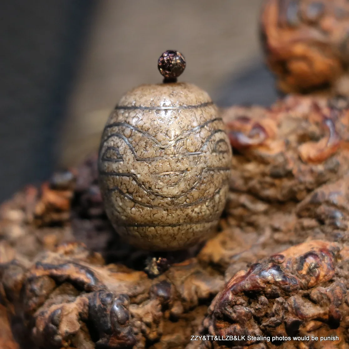 

Treasure Unique Ultra Magic Tibetan Old Oily Agate Silver Inlay lotus Daluo Totem dZi Bead A Timestown UPD22