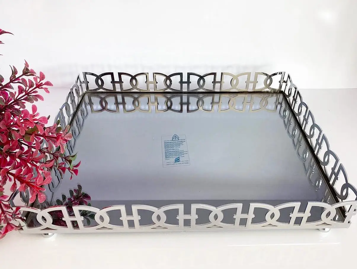 DOLBOVI Miazze Decorative Metal Smoked Mirrored Presentation service tray Silver tray поднос plateau de service