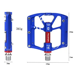 Non-Slip MTB Pedals, 3 Sealed Bearings, Aluminum Alloy Bicycle Pedals, Ultralight Bike Pedals, Red, Blue, Black, Titanium, 341g