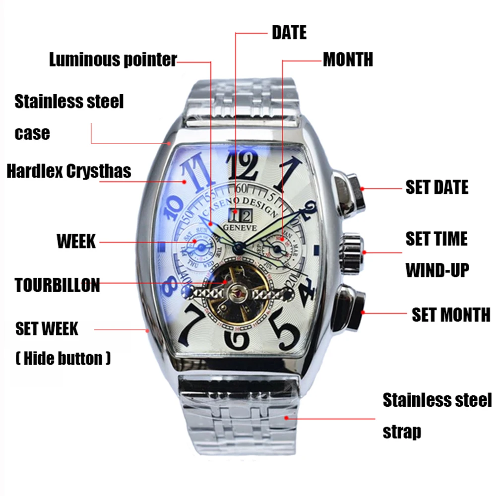 Tourbillon esqueleto mecânico automático mens relógios top marca de luxo militar esporte relógio de aço inoxidável relógios masculinos caseno