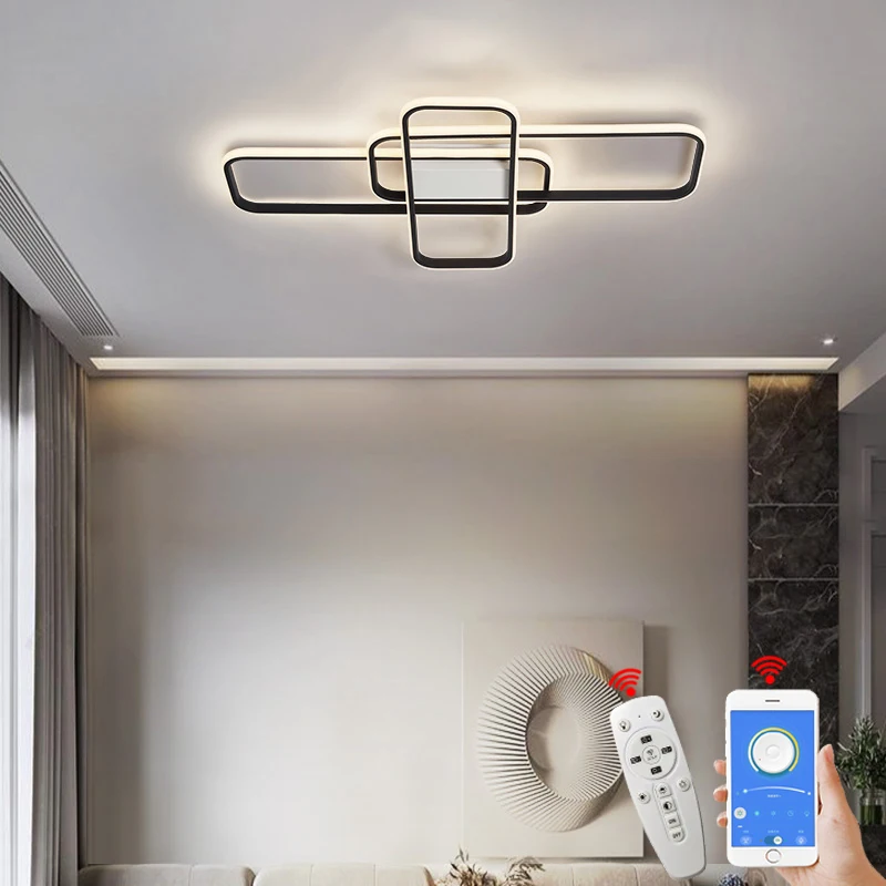 Modernas Luzes de Teto LED, Lâmpada Interior, Sala De Estar, Quarto, Sala De Estudo, Cor Preta ou Dourada, Iluminação, AC 85-265V