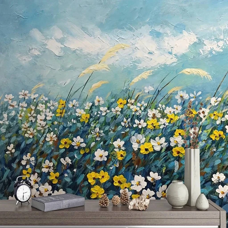 European Hand-painted Flowers Photo Mural 3D Wallpapers For Living Room TV Sofa Background Wall Cloth Decor Papel De Parede 3D