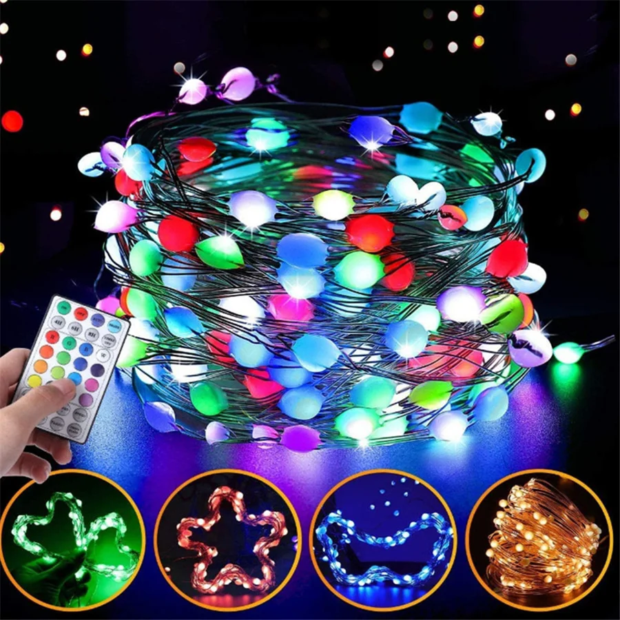 

New USB 10/20M RGB Christmas Tree Fairy Lights Remote 16 Colors Waterproof Garland String Lights for Wedding Party Holiday Decor