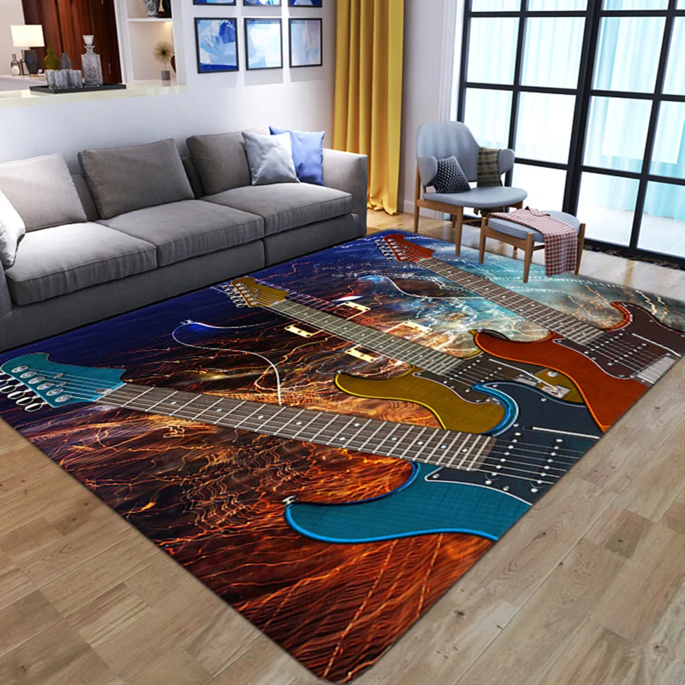 3D Flame guitar Rectangular Carpets colorful Anti slip Area Rugs Bedroom bedside sofa home Decorative Tapete Kids Play floor Mat