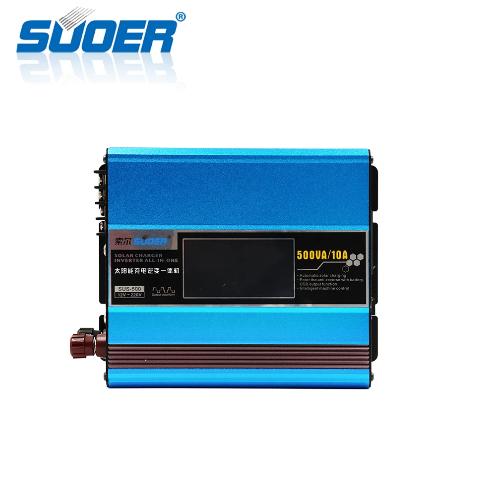 

Suoer【 modified Inverter 】 12V 220V 500W DC to AC Solar Power Inverter With Built-In 10A Solar Charge Controller(SUS-500A)