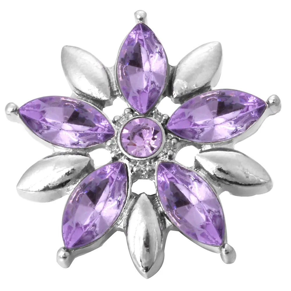 5pcs/lot New Snap Jewelry Purple Crystal Rhinestone Owl Fower 18mm Metal Snap Buttons Fit DIY 18mm Snap Bracelet Necklace