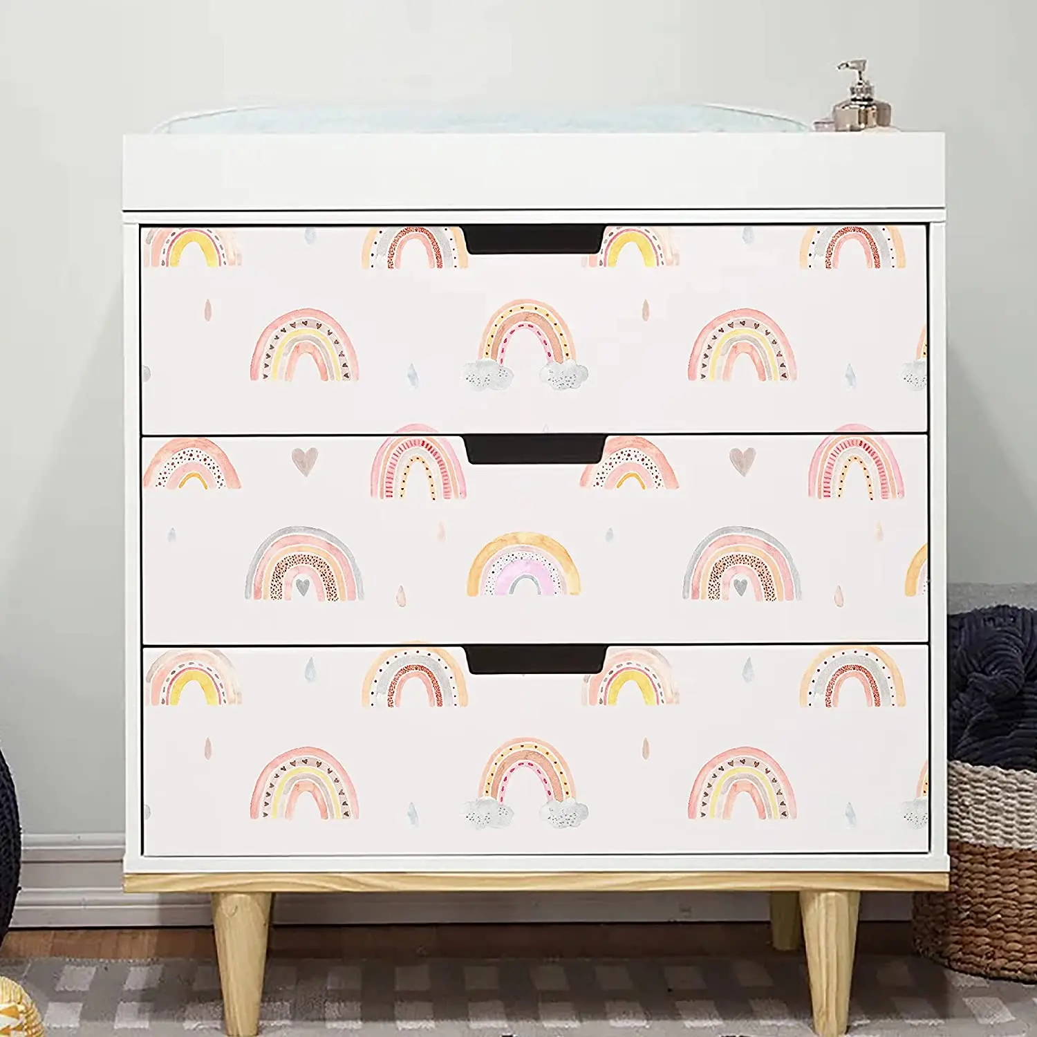 Papel tapiz de arcoíris de acuarela, autoadhesivo extraíble, bonito papel de Contacto colorido para guardería, decoración de habitación de niños