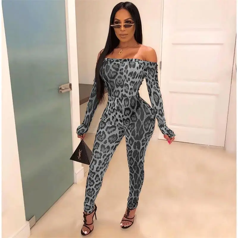 Nieuwe Luipaard Print Uitlopende Mouwen Herfst/Winter Jumpsuit Vrouwen Broek Geel Rood Grijs Mode Slanke Dames Sexy Bodycon jumpsuits