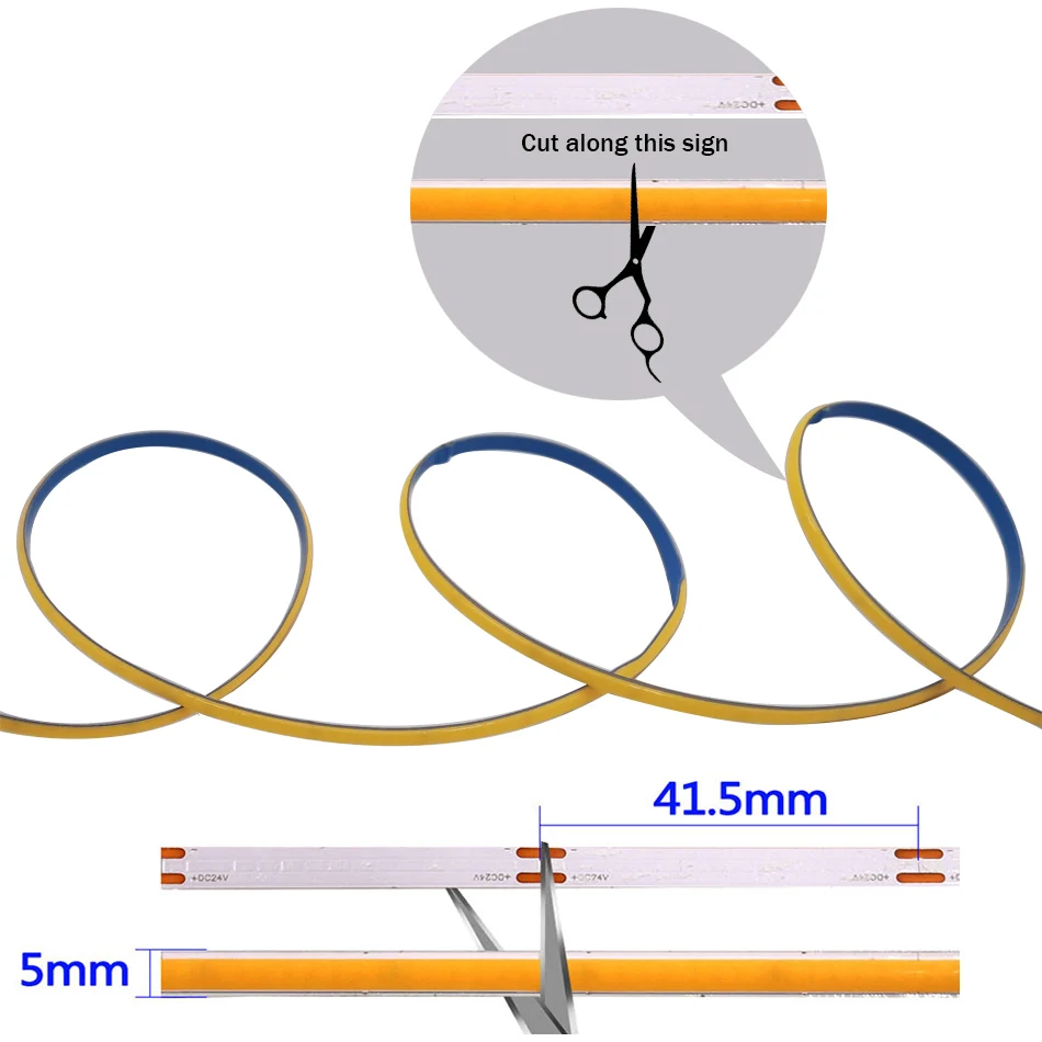 5mm FCOB LED Strip Light 384 Led flessibile ad alta densità COB LED Lights 3000K 4000K 6000K lineare dimmerabile 12V/24V