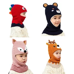 Doitbest 2 to 6 years old Boy girl Beanie Protect neck Cartoon animal Windproof Winter Child knit hat kids girl's Earflap Caps