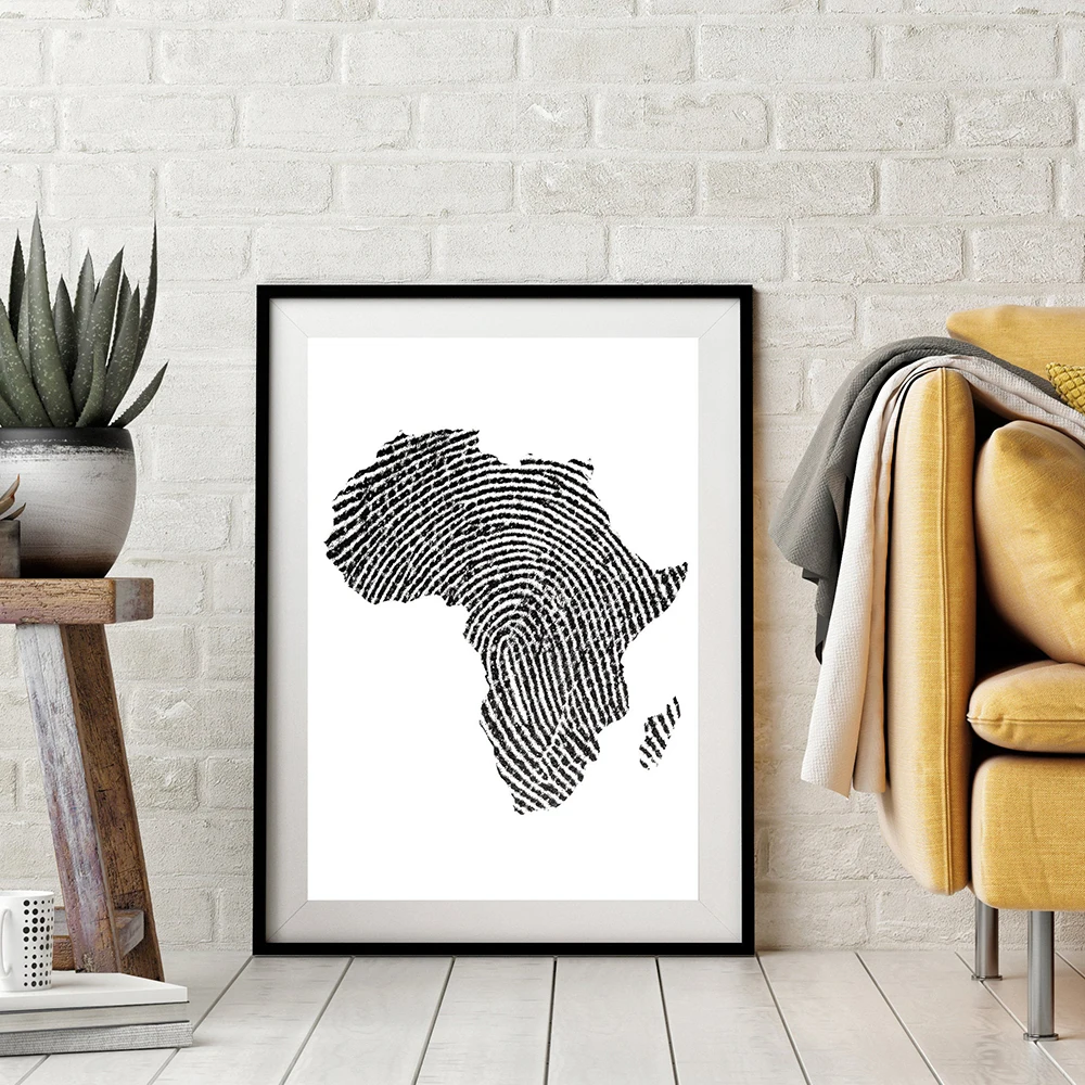 Africa Map Posters and Prints Finger Map Travel Wall Art Canvas Painting Grey Black White Pictures for Living Room Home Decor
