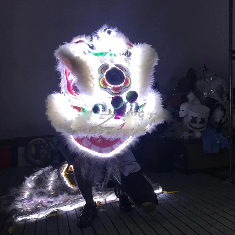 

LED light up luminous Chinese Style White light LED Lion Dance costume Wool Southern Lion Nightclub cosplay cloth