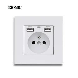 EIOMR-toma de corriente USB de pared, toma de corriente eléctrica de 5V, 2.1A, 16A, doble puerto USB, IOS, teléfono Android, puerto de carga