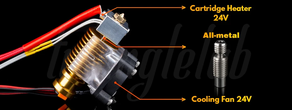 Trianglelab ® V6 Gold HeatSink V6 Hotend 12V/24V Remote Bowen J-Kopf und Lüfterhalterung für HOTEND für PT100 Extruder – Detail 18