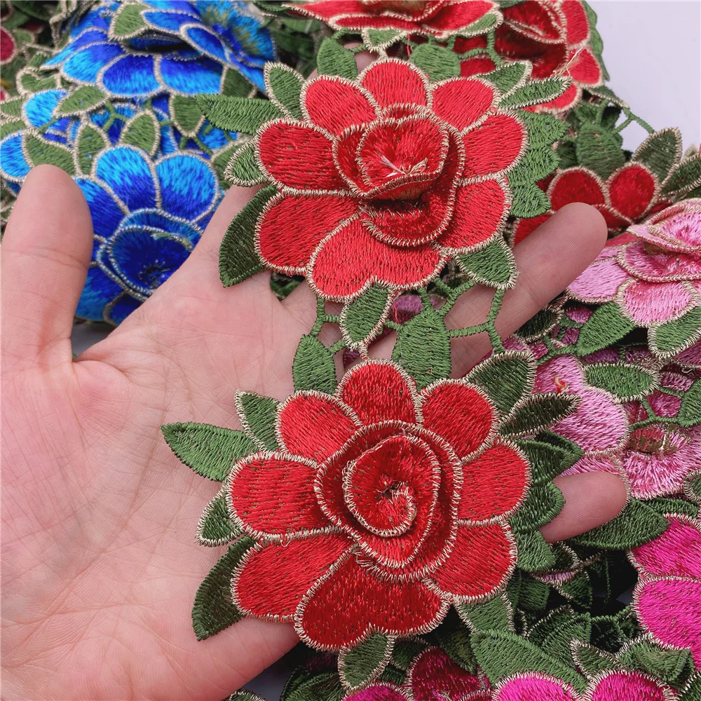 Hote Sale Africa Nigeria Embroidered Fabric Flowers  Applique Lace Trim for Diy Craft  Garment 13color in Stock