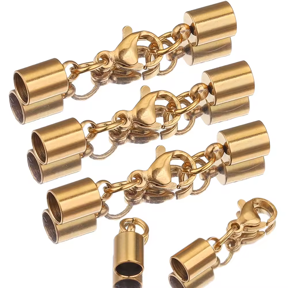 5 unids/lote de tapas de extremo de engarce de cuero con cierre de langosta dorado de acero inoxidable, conexión de punta para hacer pulseras DIY, artículos al por mayor