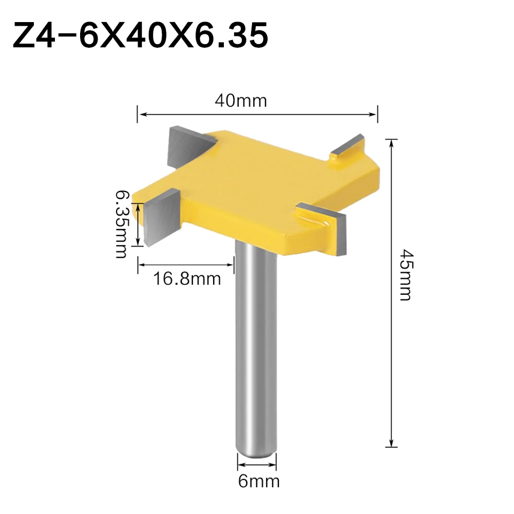 Tipo T Slotting Cutter, Ferramenta para Madeira, Bits para Madeira, Industrial Grade, Fresa, 4 Edge, Haste, 6mm, 8mm, 12mm, 1Pc