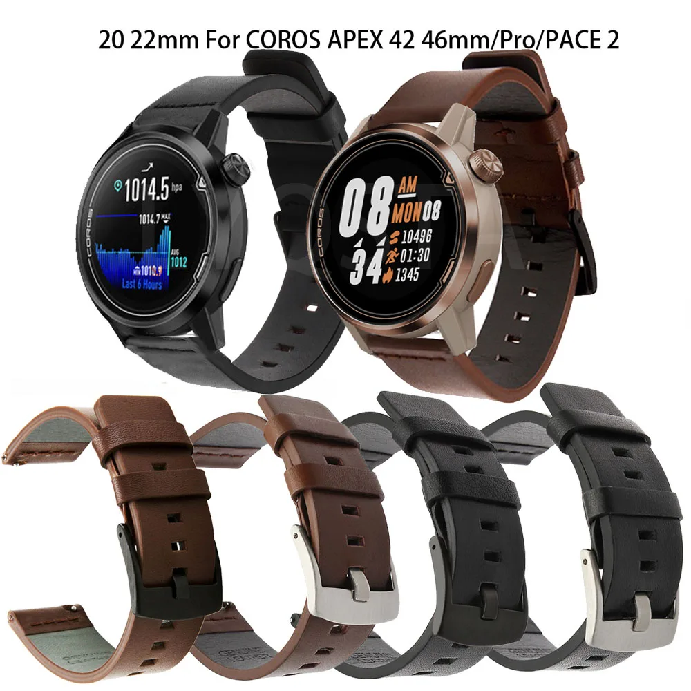 Couro genuíno 20mm 22mm pulseiras cinta para coros apex pro/coros 42mm 46mm/pace 2 pulseira wirstand rapidamente instalar