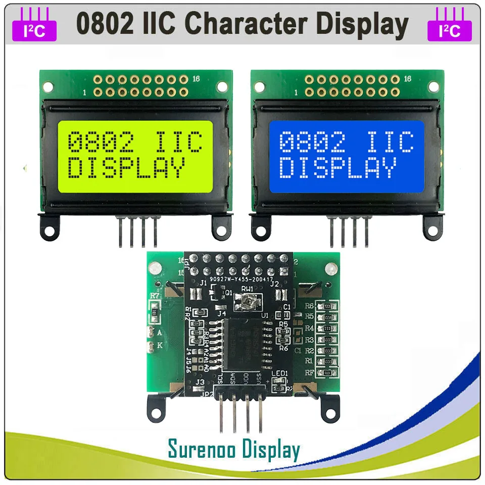 Surenoo 0802 802 8*2 Serial IIC / I2C / TWI Character LCD Module Display Panel Yellow Green Blue with Backlight for Arduino