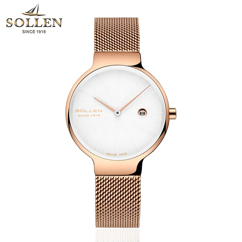 New Switzerland Luxury Brand SOLLEN Japan Import VJ24 Quartz Woman\'s Watches Sapphire 7 mm Ultra-thin Waterproof Clocks SL9015XL