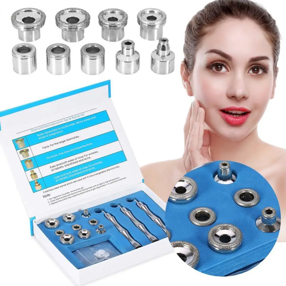 Ersatzteile für Diamant-Mikrodermabrasion, 9 Aufsätze, 3 Applikatoren für Gesichts-Peeling, Mitesserentferner, Gesichtspflege, Salon-Schönheit – Detail 1