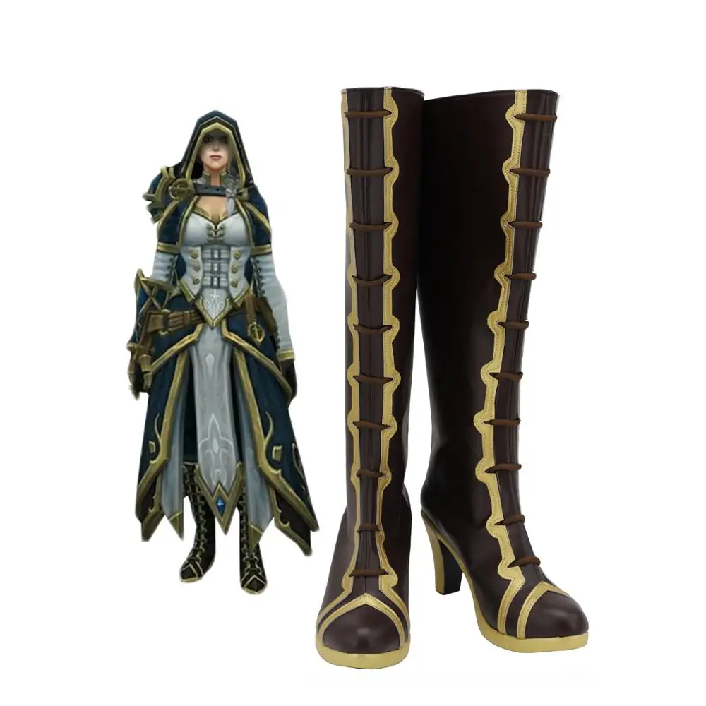 WOW Jaina Shoes Cosplay Game WOW Jaina Proudmoore Cosplay Boots High Heel Leather Shoes Custom Made