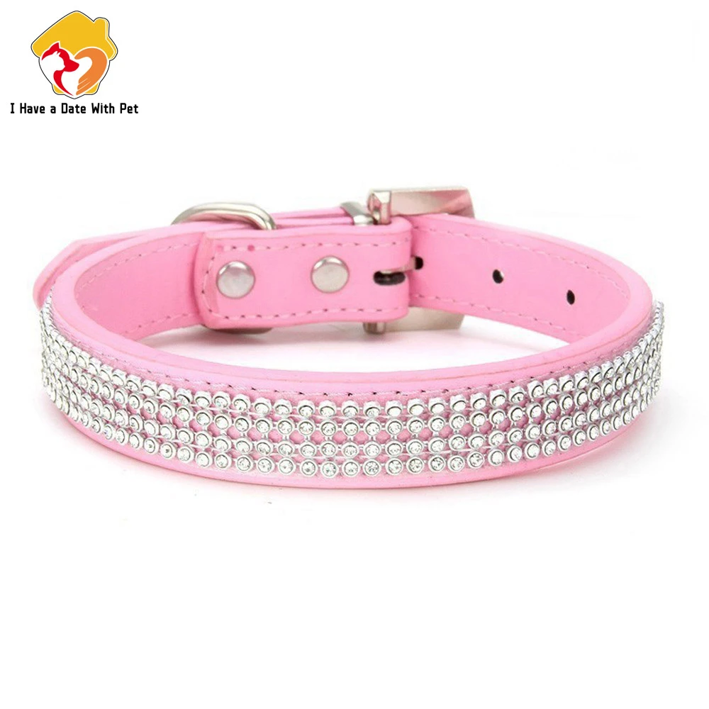 

PU Leather Retractable Dog Collar Strap Size S M L Bling Rhinestone Collars for Large Big Dog Puppy Collars Dogs Accessories