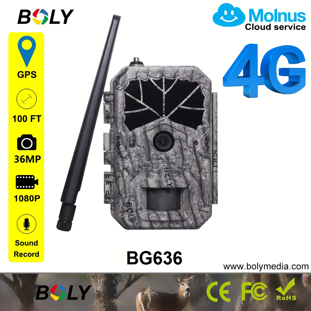 

Boly BG636 GPS 4G Lte Wireless Hunting Camera 110 Degree Lens Black IR Sound Recording Support Cloud Service 18650 AA Batteries