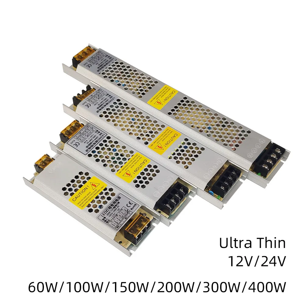 Ultra Thin LED Power Supply DC 12V 24V Lighting Transformers 60W 100W 150W 200W 300W 400W AC190-240V Driver For LED Strips CCTV