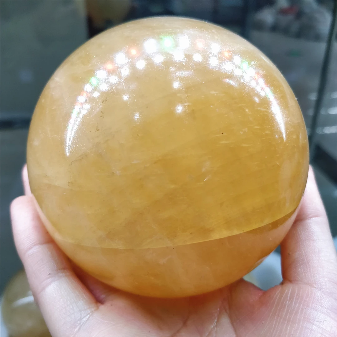 8-12cm Real Crystal Natural Orange Calcite Quartz Ball Iceland Spar Mineral Sphere Home Decoration Chakras Rocks Collections