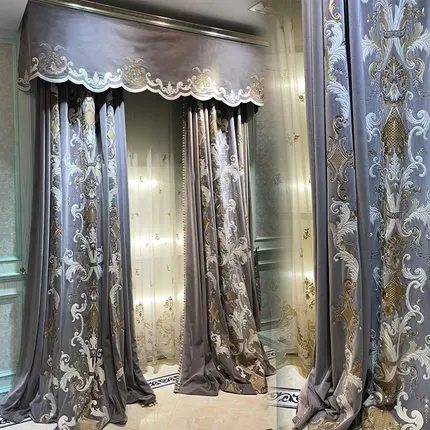 Luxury European Style Embroidered velvet curtain embroidered gauze curtain villa Chinese  curtains for living room