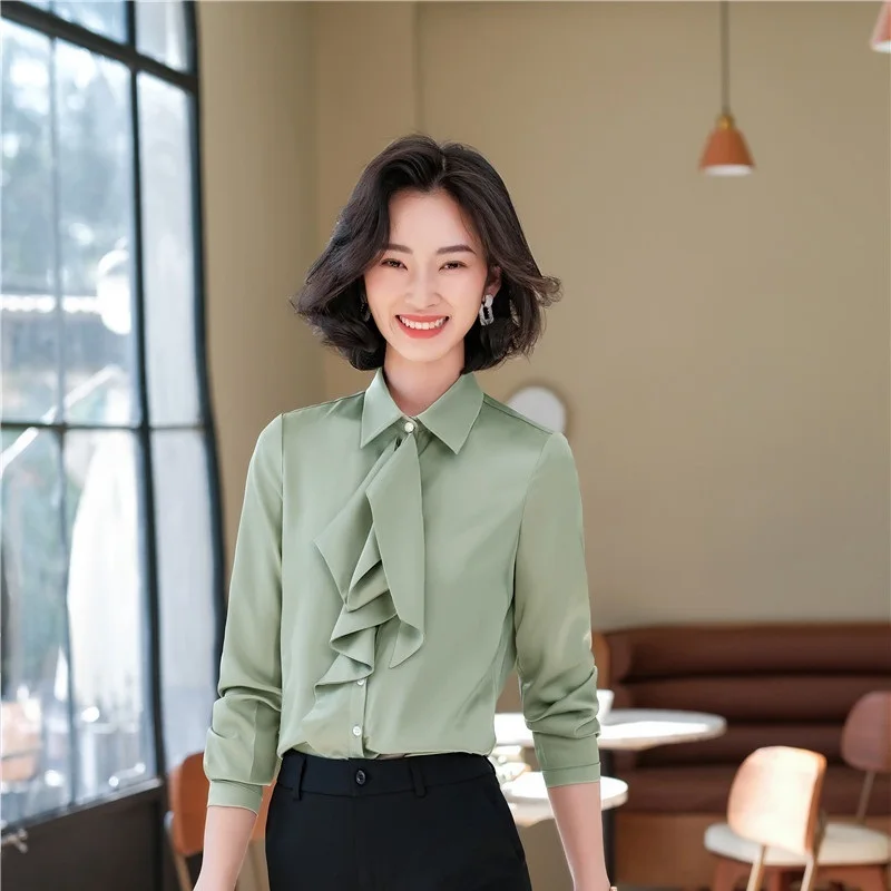 

Fashion Green Shirts Womens Blouses Long Sleeve Ladies Office Tops Loose Female Outwear Casual Clothes Spring Fall S-4XL