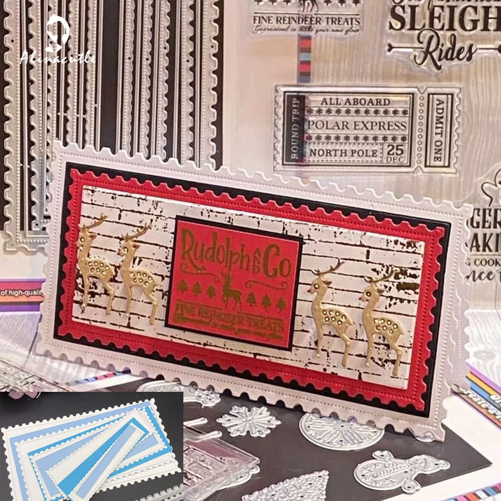 Alinacutle matryce do cięcia metalu Cut 8pc Mini Slimline Card prostokąt gniazdowania ramki prace ręczne z papieru szablon kartek znaczek pocztowy