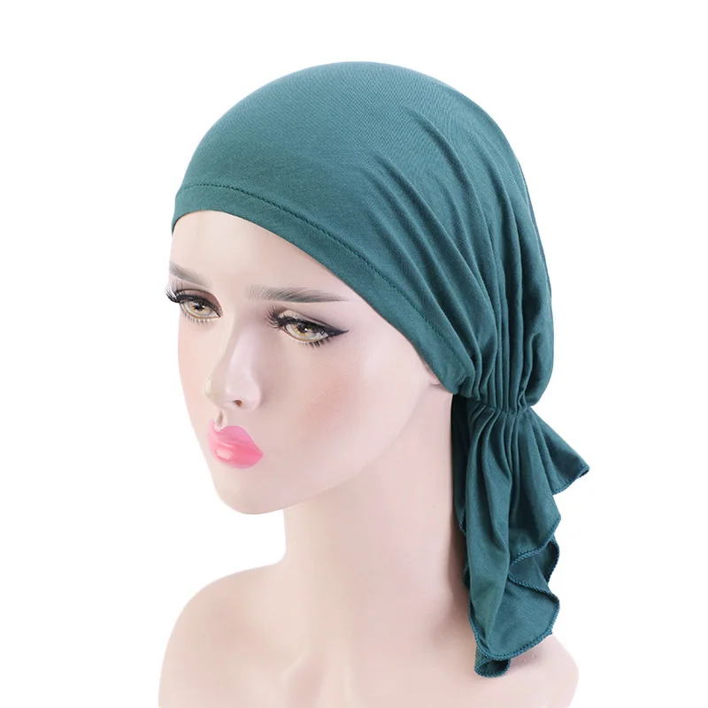 Muslim Bamboo Cotton Pre-Tied Scarf Chemo Bonnet Caps Women Hair Accessories Cancer Bandanas Headscarf Wrap Pirate Hat Headwear