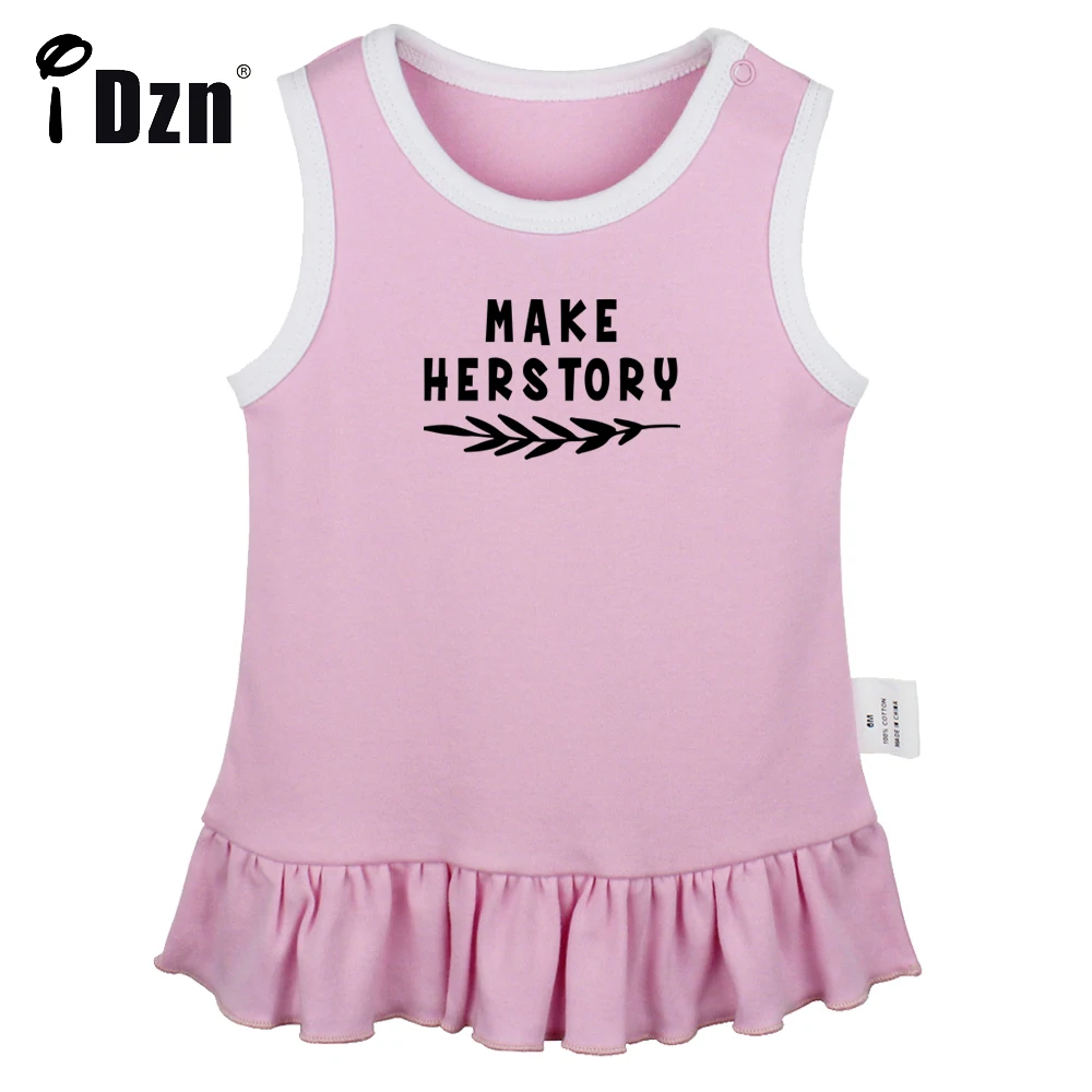 

iDzn NEW Summer Make Herstory Cute Baby Girls Sleeveless Dress Newborn Fun Art Printed Pleated Dress Soft Vest Dresses