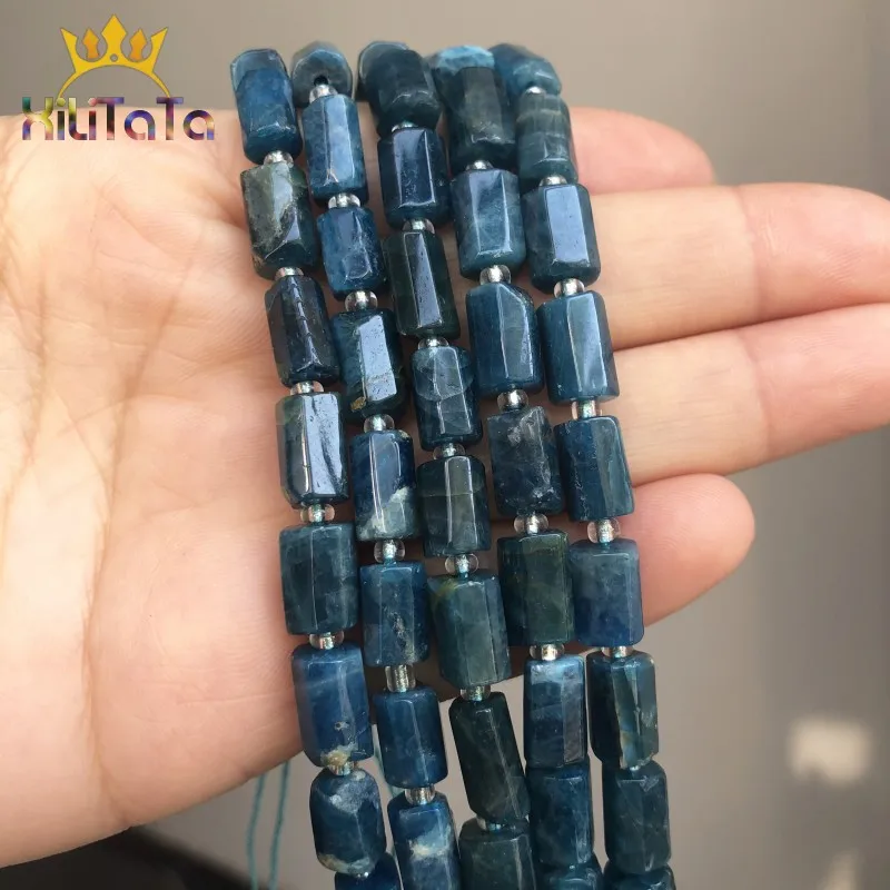 Natural Faceted Blue Apatite Stone Beads Column Shaped Loose Beads For DIY Jewelry Making Bracelet Charms Accessories 7.5inches
