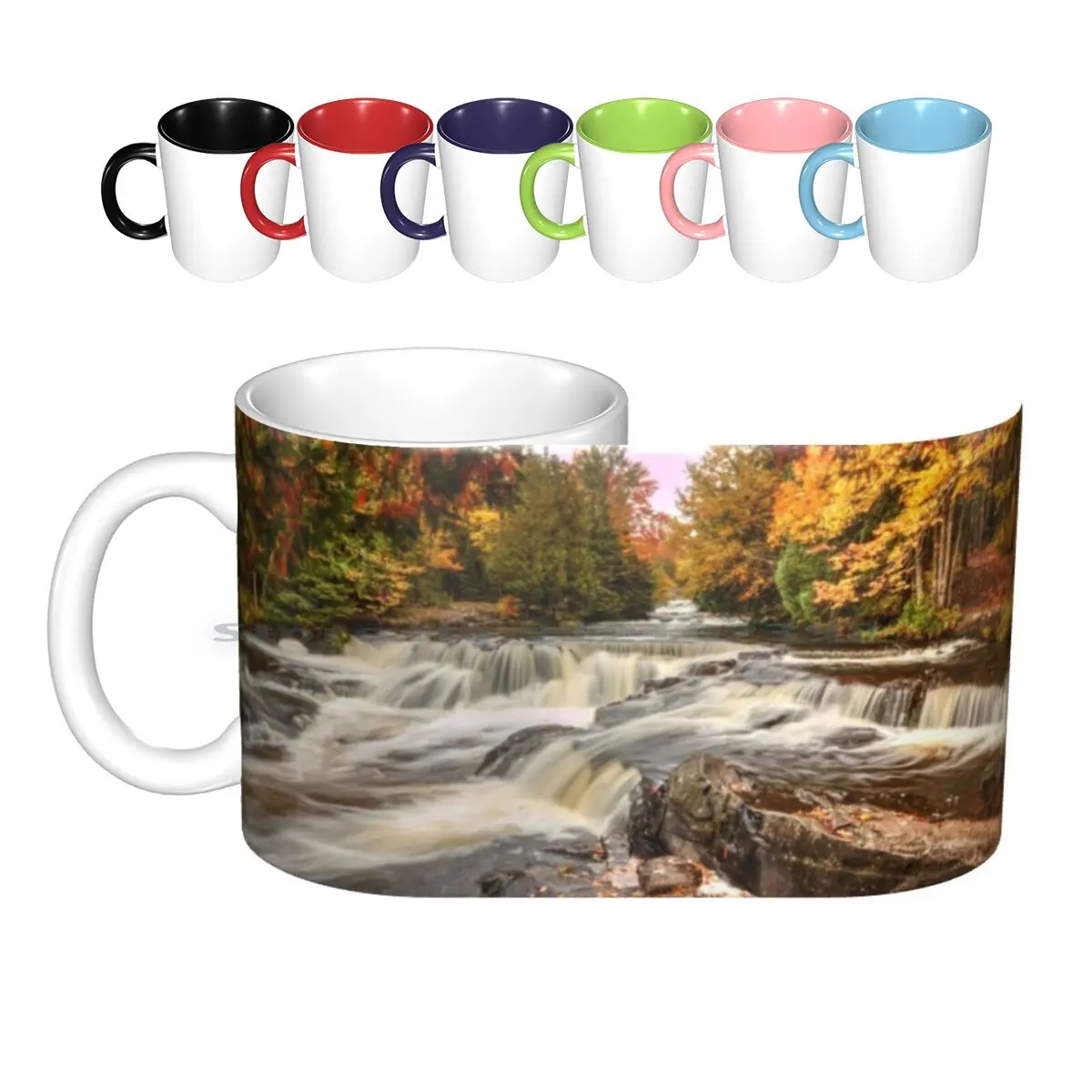 Z Falls In Bloom Ceramic Mugs Coffee Cups Milk Tea Mug Bond Falls Autumn Fall Waterfall Up Yooper Creative Trending Vintage